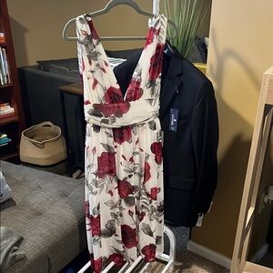 Floral Sleeveless Dress with Red Roses